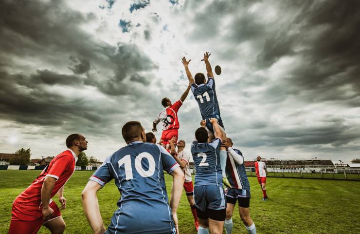 Una partita di rugby in corso